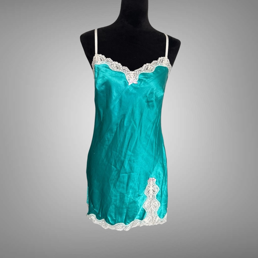 Victorias Secret Teal Lace-Trim Slip Dress
